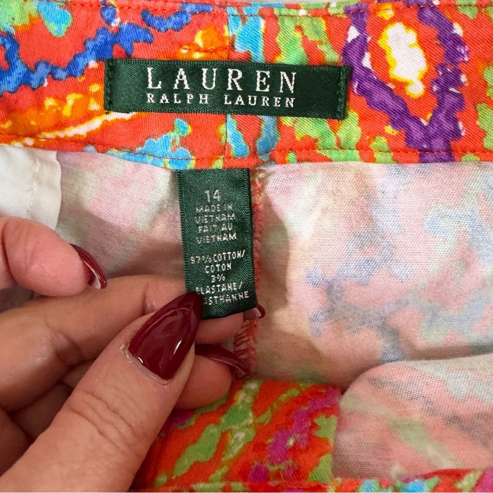 Ralph Lauren women’s Paisley Print Shorts orange pink Sz 14 cotton preppy casual - Picture 3 of 5